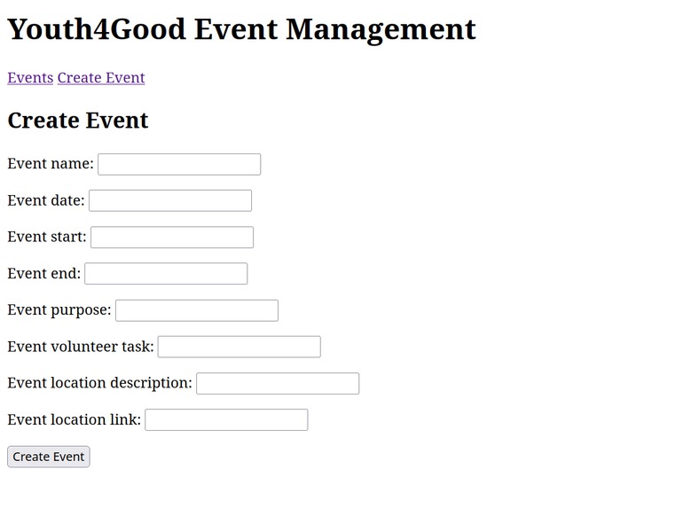 Youth4Good Event/Volunteer Backend – screenshot 1