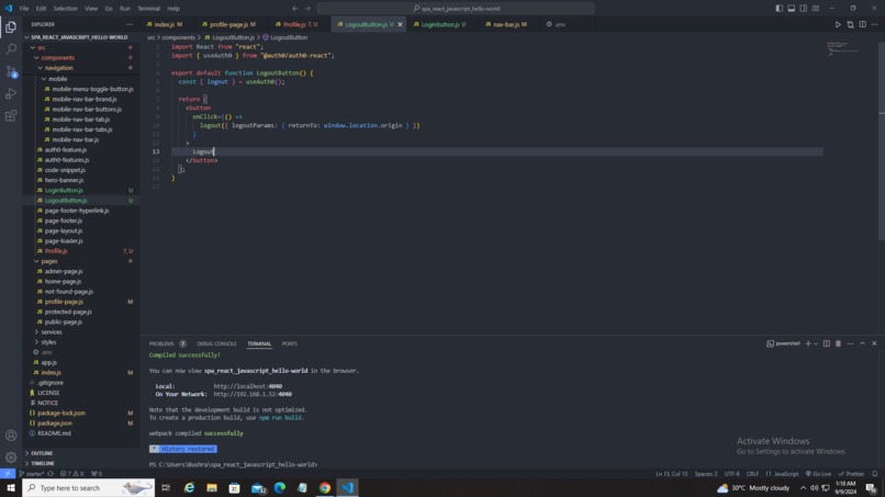 Implement login and logout – screenshot 1