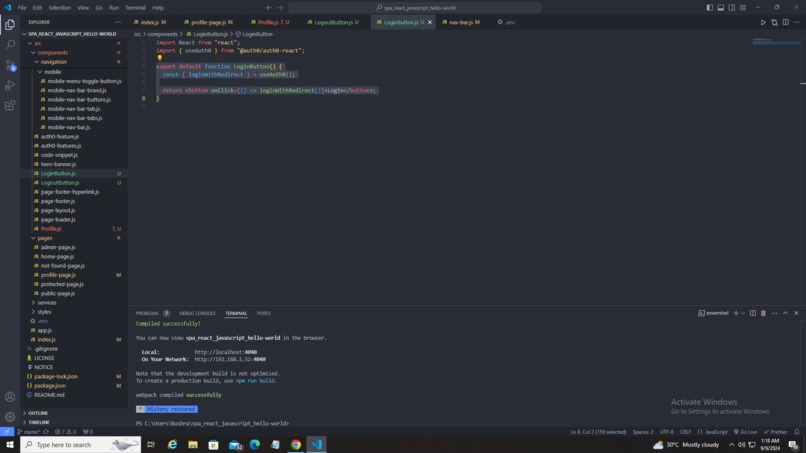 Implement login and logout – screenshot 2