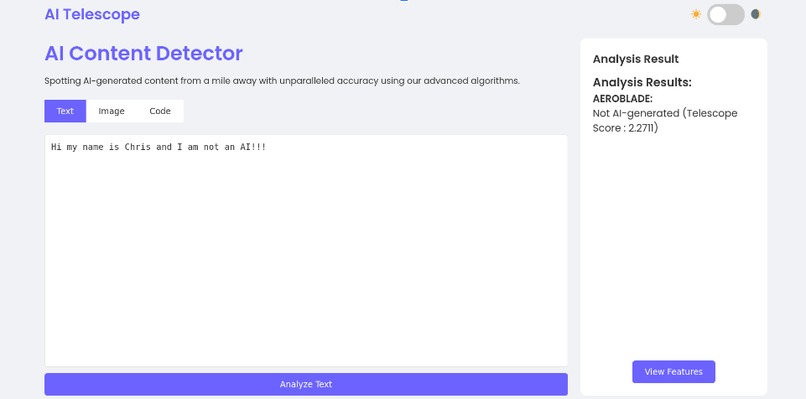 Telescope: Spotting AI generated Content from a Mile Away – screenshot 1