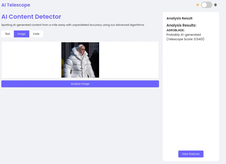 Telescope: Spotting AI generated Content from a Mile Away – screenshot 2