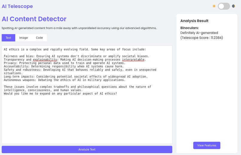Telescope: Spotting AI generated Content from a Mile Away – screenshot 4