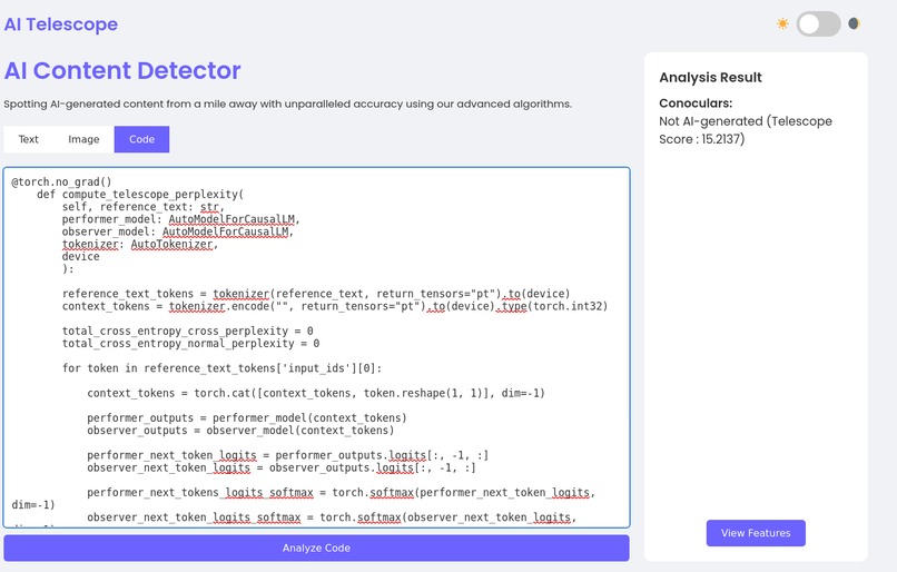 Telescope: Spotting AI generated Content from a Mile Away – screenshot 5