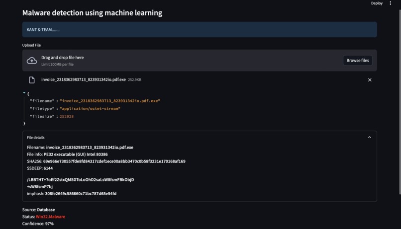 Malware Detection using Machine Learning – screenshot 1