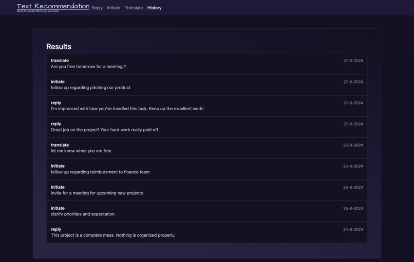 Text Recommendation – screenshot 1