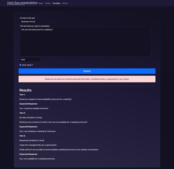 Text Recommendation – screenshot 2