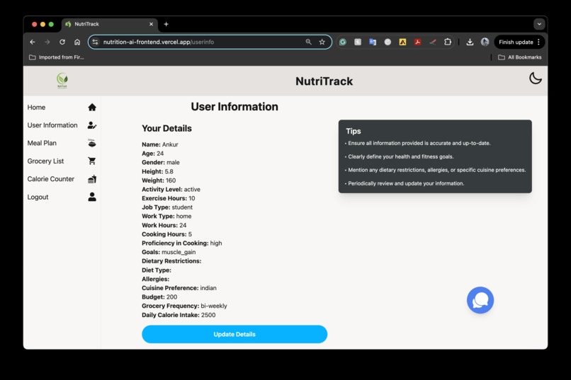 NutriTrack – screenshot 2