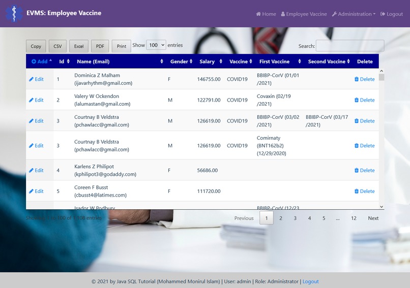 Employee Vaccination Management System – screenshot 4