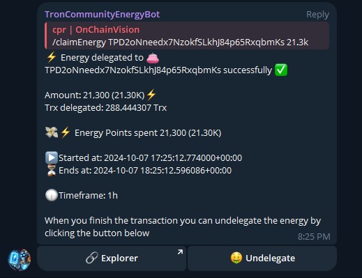 Tron Community Energy Bot  – screenshot 3