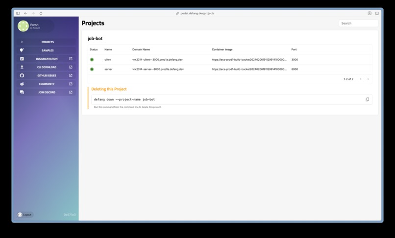 Deploying Full Stack AI on Defang – screenshot 2
