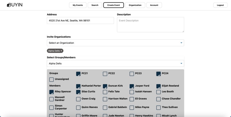 BuyIn: Greek Organization Social Event Platform – screenshot 8