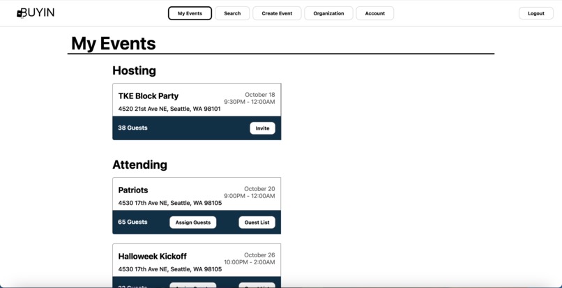 BuyIn: Greek Organization Social Event Platform – screenshot 10