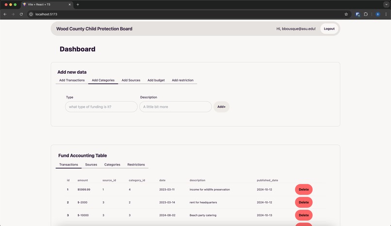 Wood County Child Protection Board Accounting System – screenshot 1