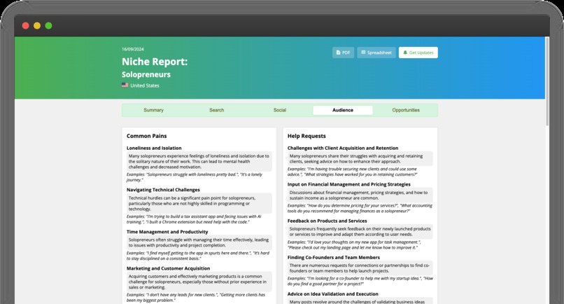 Niche Report – screenshot 1