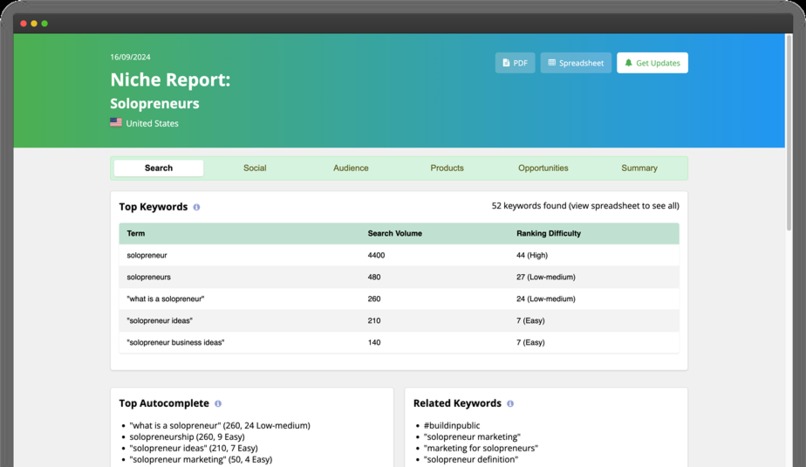 Niche Report – screenshot 2