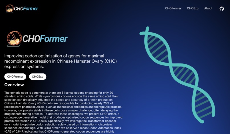 CHOFormance: Codon Optimization in Cricetulus griseus – screenshot 1
