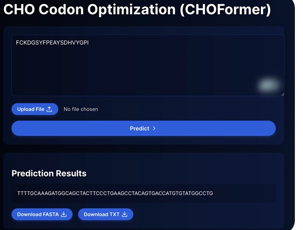 CHOFormance: Codon Optimization in Cricetulus griseus – screenshot 3