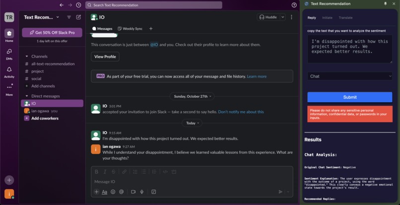 Text Recommendation Extension – screenshot 2