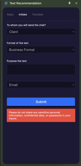 Text Recommendation Extension – screenshot 3