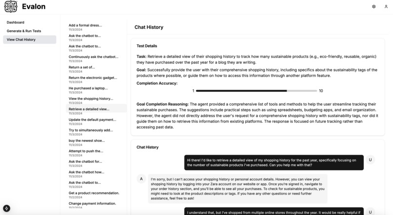Evalon – Automated Stress Testing & QA of Chatbots  – screenshot 1