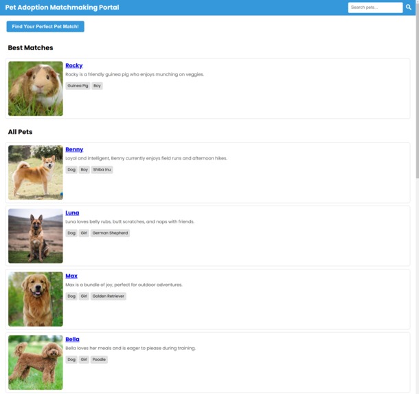 Pet Adoption Matchmaking portal – screenshot 1