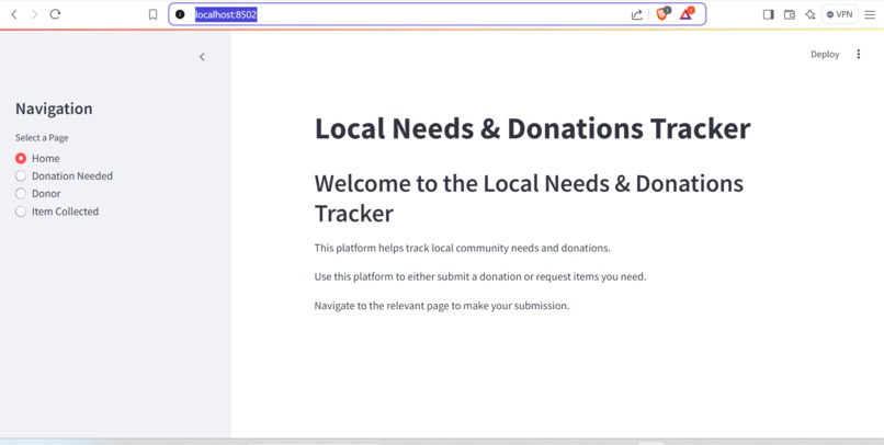 Local Needs & Donations Tracker – screenshot 1
