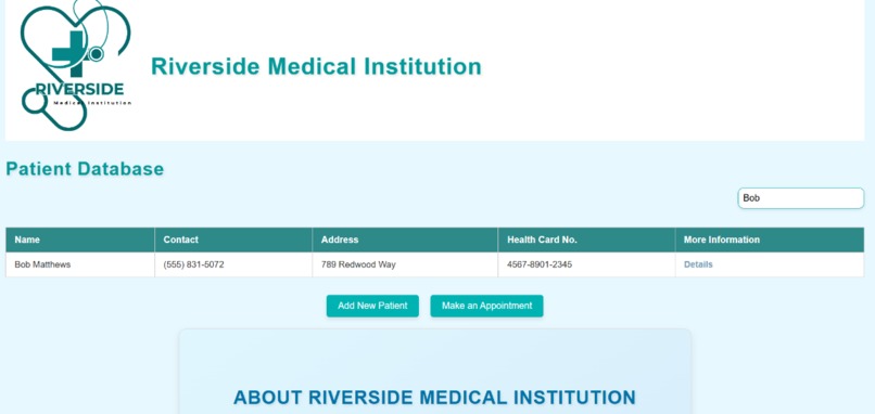 Riverside Medical Institution Patient Portal Database – screenshot 1