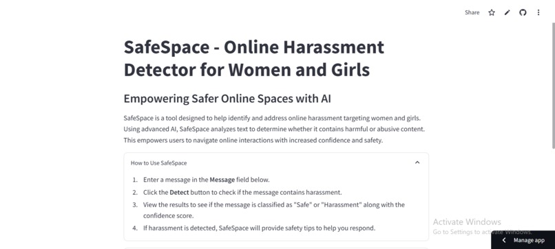 Safespace: Online Harassment Detector for Women and Girls – screenshot 3