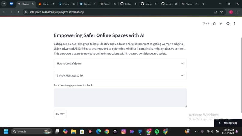 Safespace: Online Harassment Detector for Women and Girls – screenshot 2