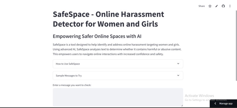 Safespace: Online Harassment Detector for Women and Girls – screenshot 1