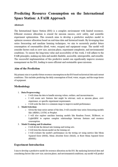 Predicting Resource Consumption on the ISS: A FAIR Approach – screenshot 2