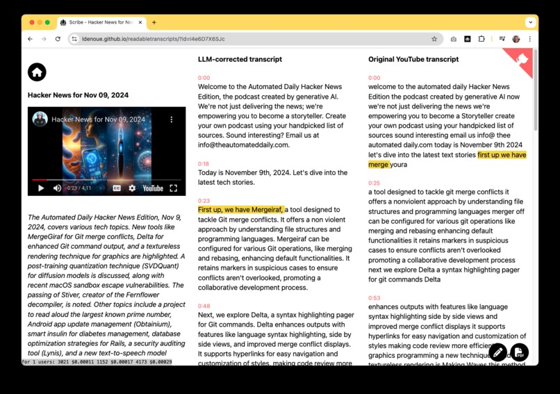 Readable YouTube Transcripts – screenshot 2
