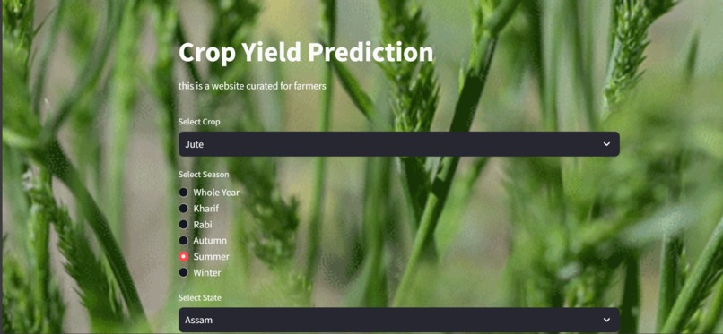 Crop yield prediction – screenshot 1
