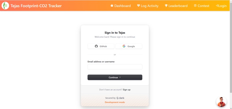 TejasAI-2.o - A CO₂ Footprint Tracker Web Application – screenshot 1