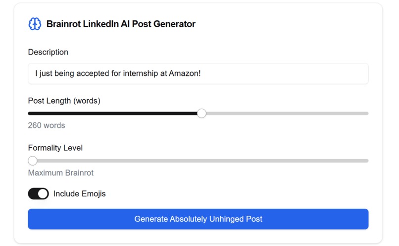 BRAINROT LinkedIn Post Generator – screenshot 1