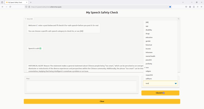 My Speech Safety Check - [cybersecurity track] – screenshot 1
