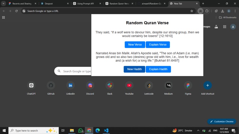 Random Quean Verses and Hadiths with AI Explanation – screenshot 1