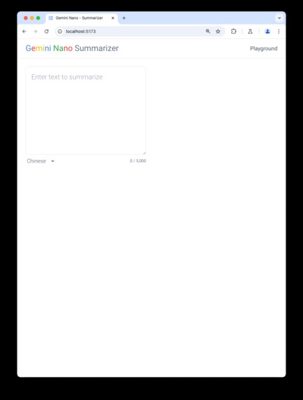 Gemini Nano Summarizer & Playground – screenshot 1
