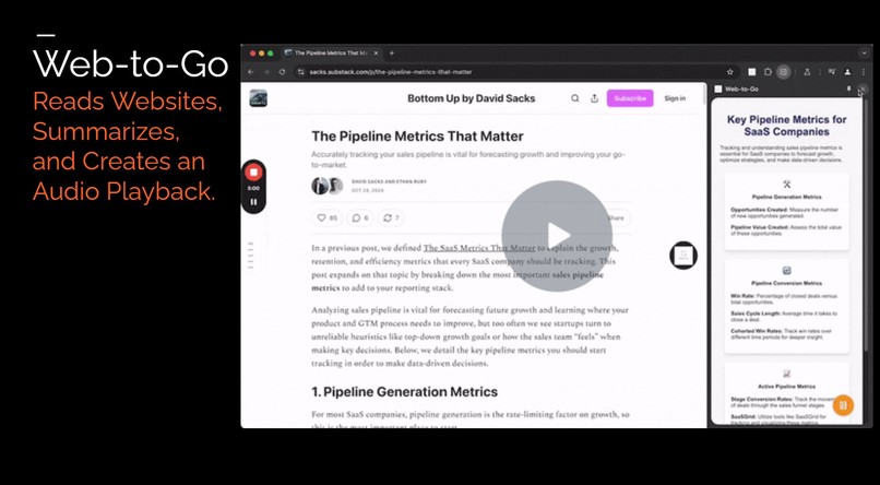 Web-to-Go - A Google Chrome Extension Built with Gemini Nano – screenshot 1