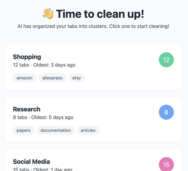 ByebyeTabs - Private AI-Powered Tab Organization – screenshot 1