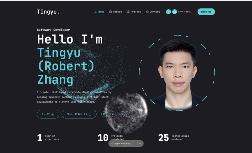 Tingyu (Robert) Zhang's personal portfolio – screenshot 1