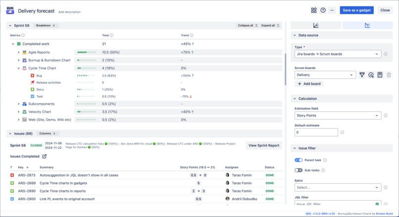 Forecast gadget: burnup/burndown charts for Jira Dashboard – screenshot 2