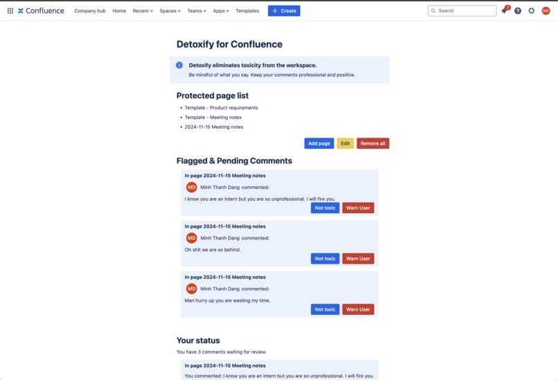 Detoxify for Confluence – screenshot 1