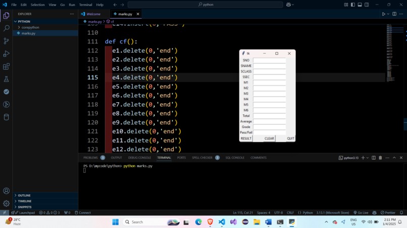 STUDENT MARKS REPORT – screenshot 1