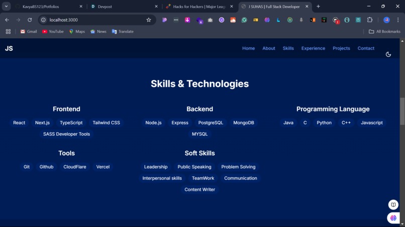 Portfolio website – screenshot 2