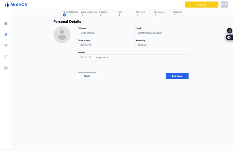 Moth CV – screenshot 4