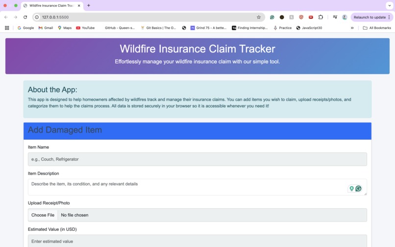 Wildfire Insurance Claim Tracker – screenshot 1