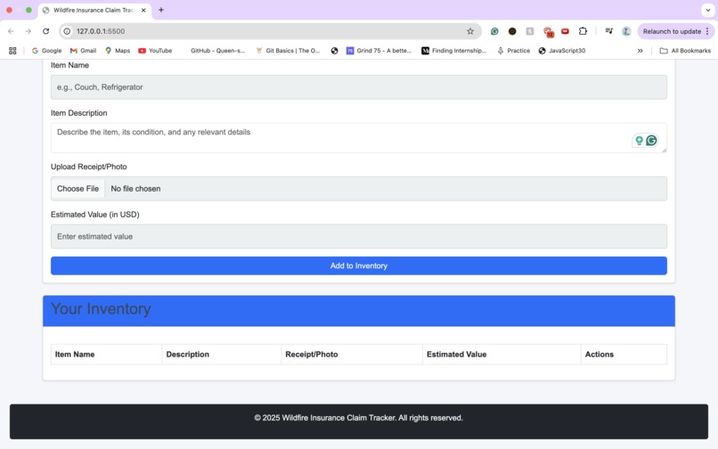 Wildfire Insurance Claim Tracker – screenshot 3