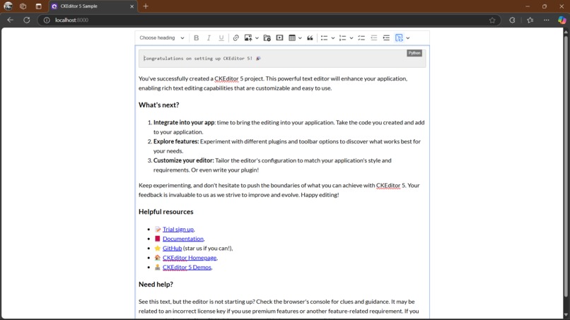 CKEditor with Code Block Plugin – screenshot 1