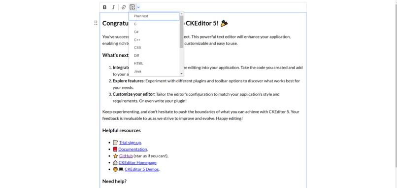 Add and configure the code block plugin – screenshot 1